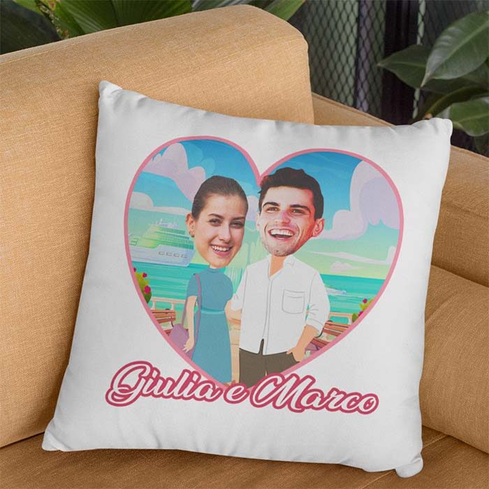 Cuscino cartoon personalizzato coppia con frase, idea regalo per coppia san valentino, natale, anniversario