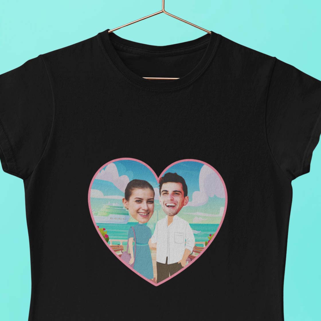 transparent-mockup-of-a-t-shirt-with-a-copper-hanger-33690 (5) T-shirt Maglietta Personalizzata Cartoon coppia, idea regalo per coppia san valentino, natale, anniversario